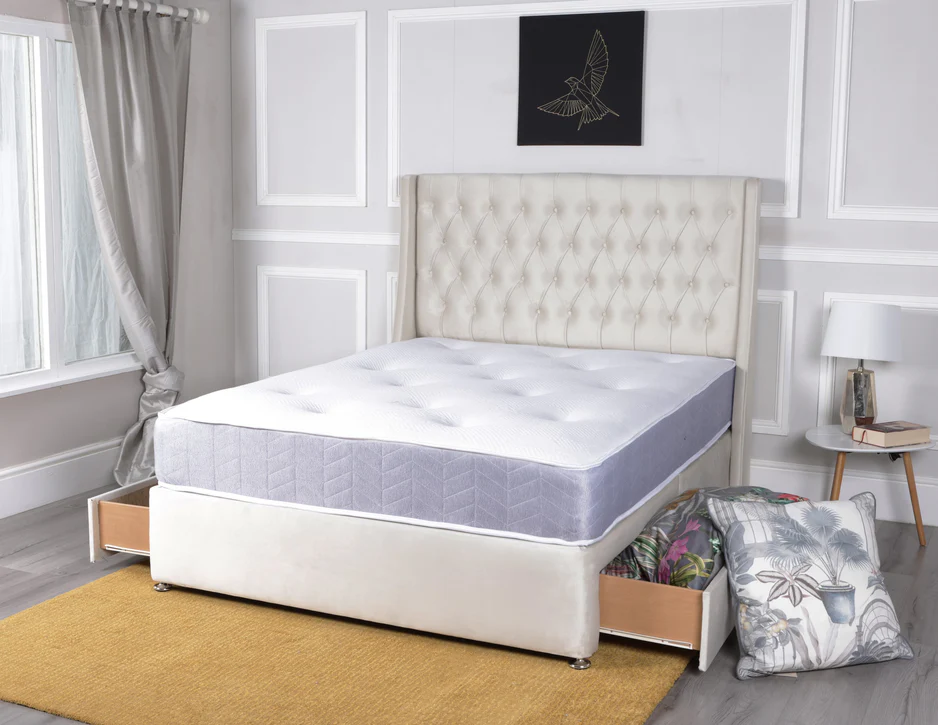 Charlotte Chesterfield Wingback Divan bed with Floor Standing Headboard & Mattress Options