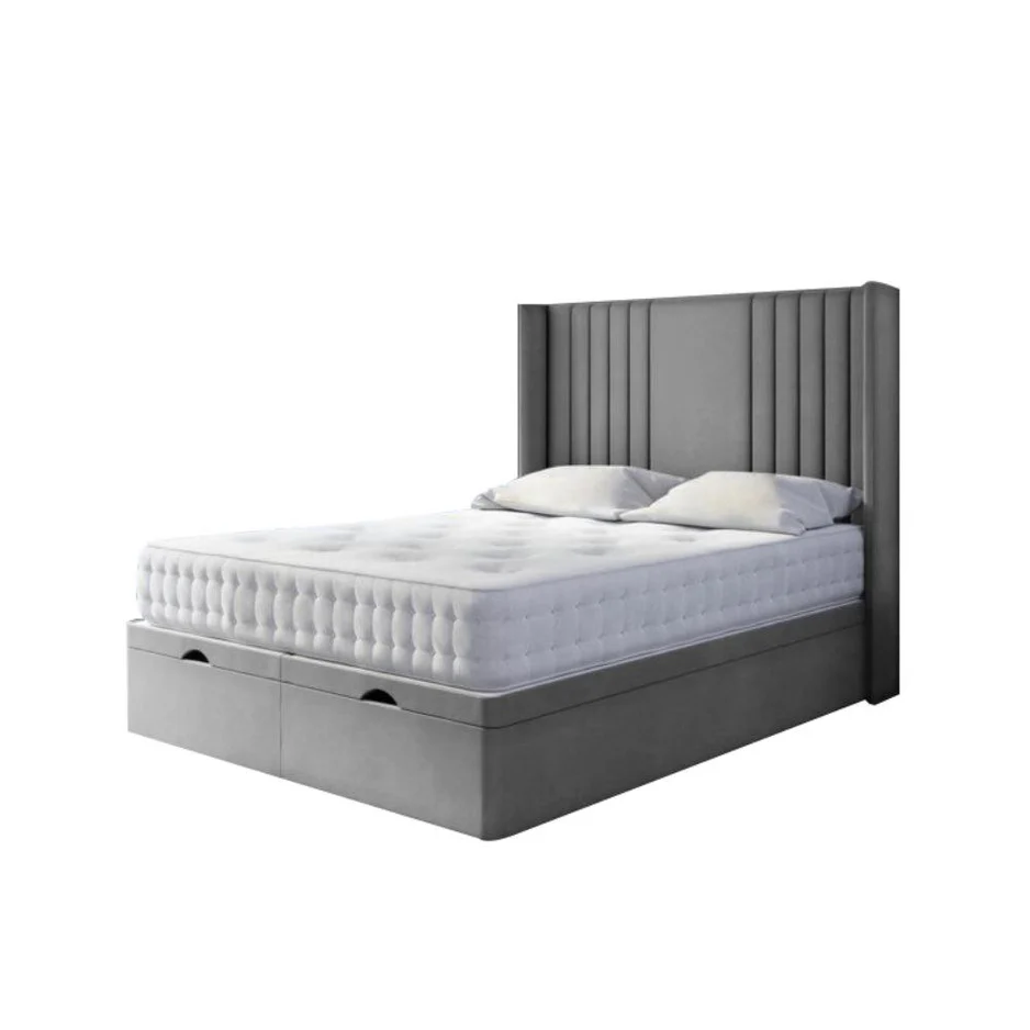 Dior Wingback Ottoman Divan Bed with Floor Standing Headboard & Mattress Options