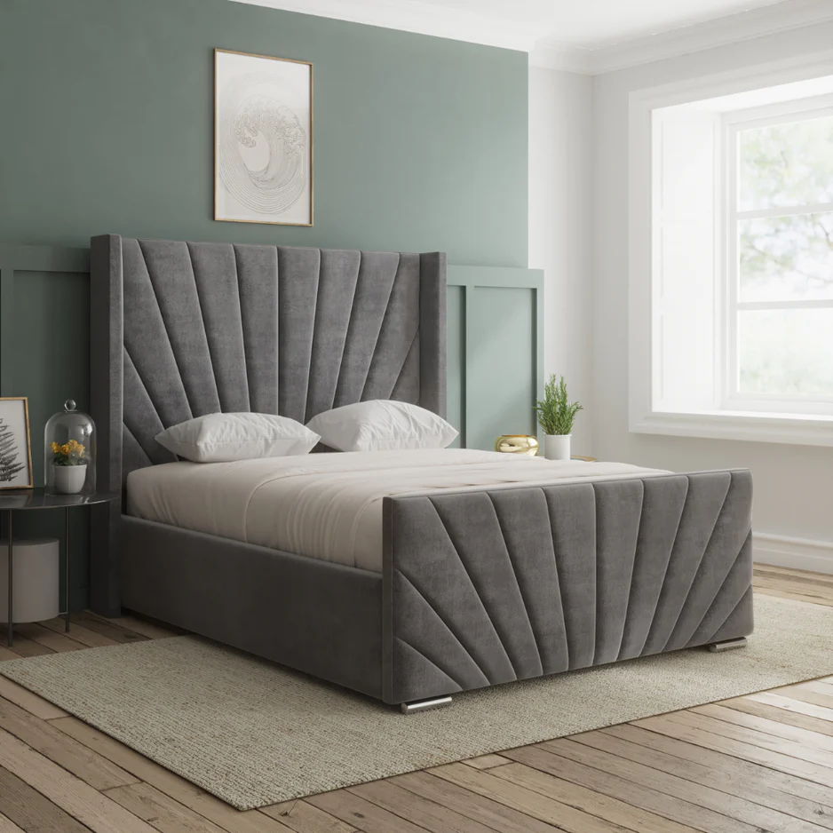 Riley Horizon Wingback Upholstered Bed Frame With Storage Options