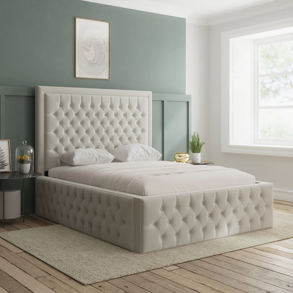 Keeley Chesterfield Upholstered Bed Frame With Storage Options