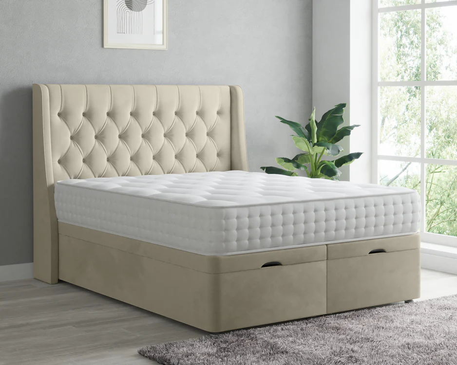 CHARLOTTE CHESTERFIELD WINGBACK OTTOMAN DIVAN BED WITH HEADBOARD & MATTRESS OPTIONS